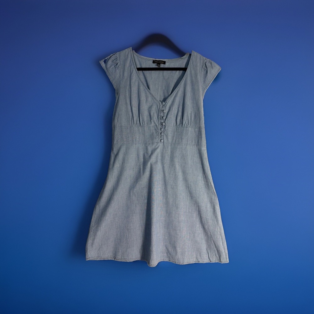 Banana Republic Chambray Denim Short Sleeve V Neck Dress Womens Size 14 Coastal